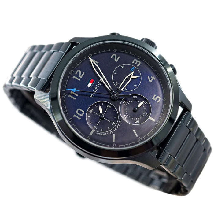 Tommy Hilfiger Men’s All-Black Chronograph Watch with Blue Accents 1791853 - Authentic