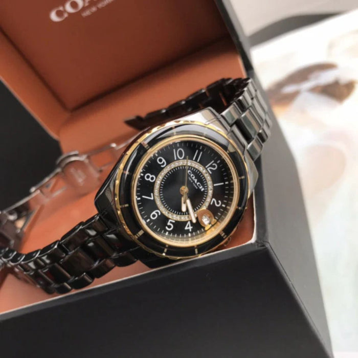 Coach Black & Gold Ceramic Date Watch – Elegant Luxury Design 14503461 - Authentic