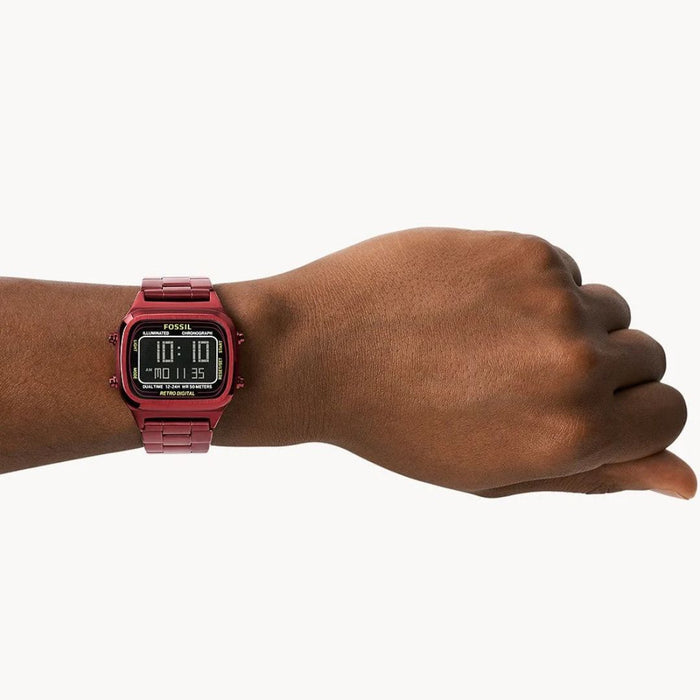 Fossil Retro Digital Watch – Red Stainless Steel - FS5897 - Authentic