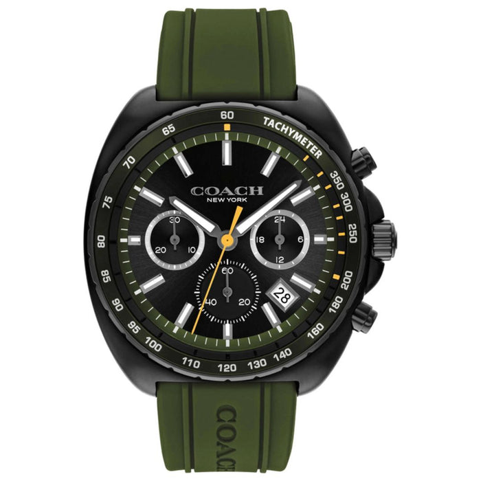 Coach Men’s Chronograph Watch – Black Case & Dial with Green Rubber Strap 14602707 - Authentic