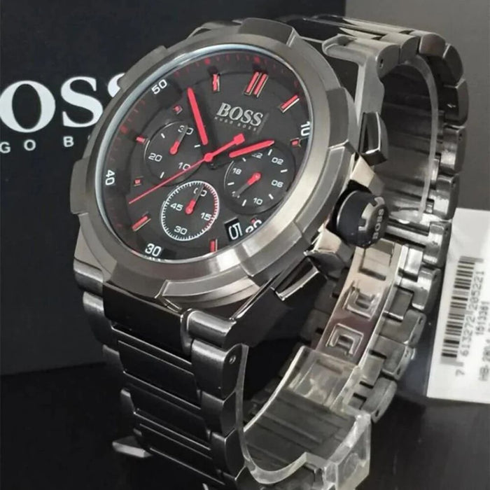 Hugo Boss Chronograph – Gunmetal Grey with Red Accents 1513361 - Authentic
