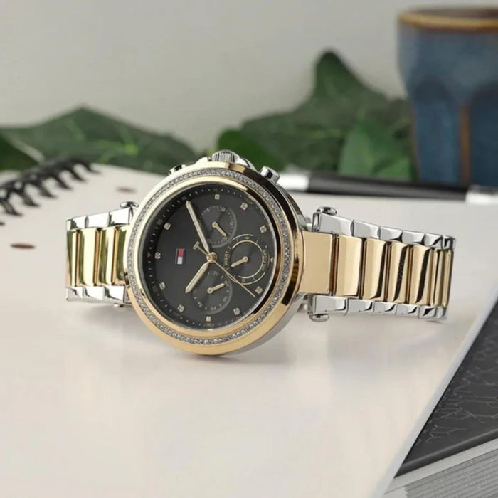 Tommy Hilfiger Women’s Two-Tone Black Dial Chronograph Watch 1782702 - Authentic