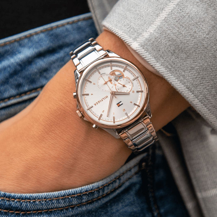 Tommy Hilfiger  Two-Tone Silver & Gold Watch with Skeleton Subdial 1782415 - Authentic