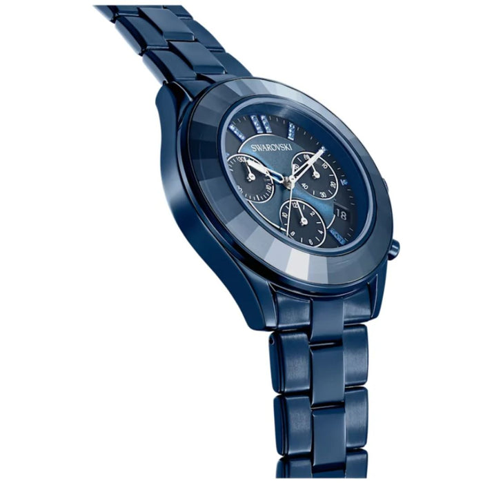 Swarovski Blue Stainless Steel Chronograph Watch with Crystal Indexes 5610475 - Authentic