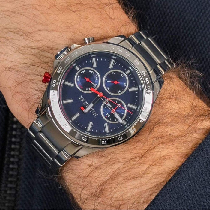 Tommy Hilfiger Men’s Chronograph Watch with Blue Dial and Silver 1791228 - Authentic