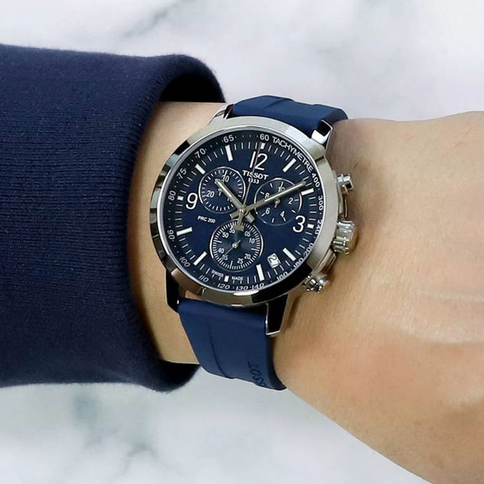Tissot PRC 200 Chronograph Blue Dial – Blue Rubber Strap | 42mm t114.417.17.047.00 (Swiss Factory)