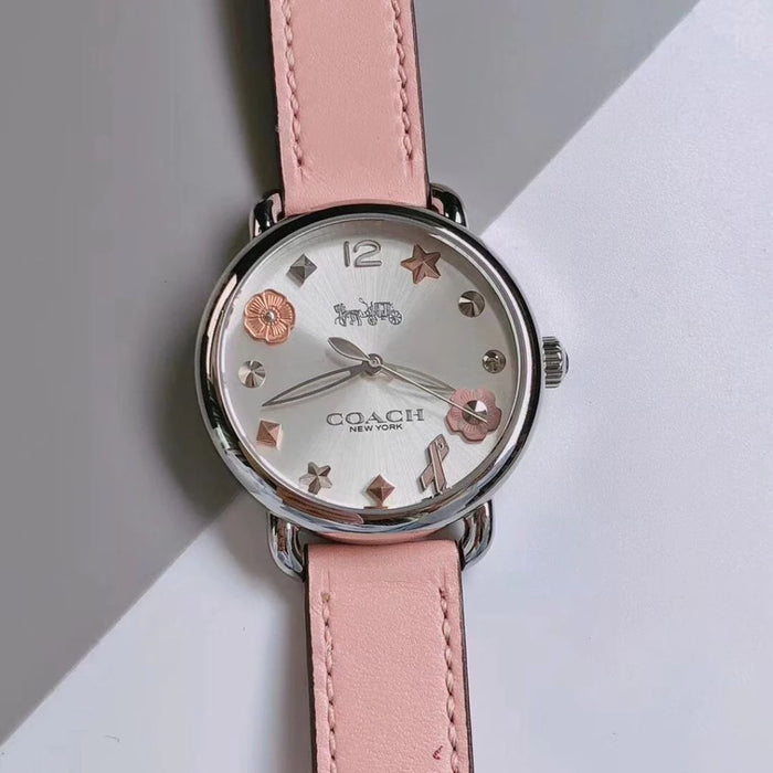 Coach Women’s Silver Watch with Blush Pink Leather Strap & Decorative Dial 14502799 - Authentic