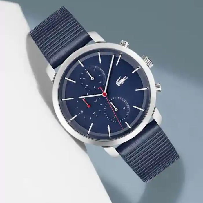 Lacoste Vienna Chronograph Blue Dial Leather Strap Men's Watch - 2011176 - Authentic