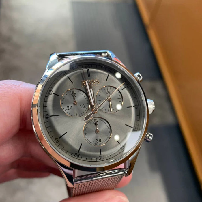 Hugo Boss Pioneer Chronograph Mesh Men's Watch – Silver/Grey 1513549 - Authentic