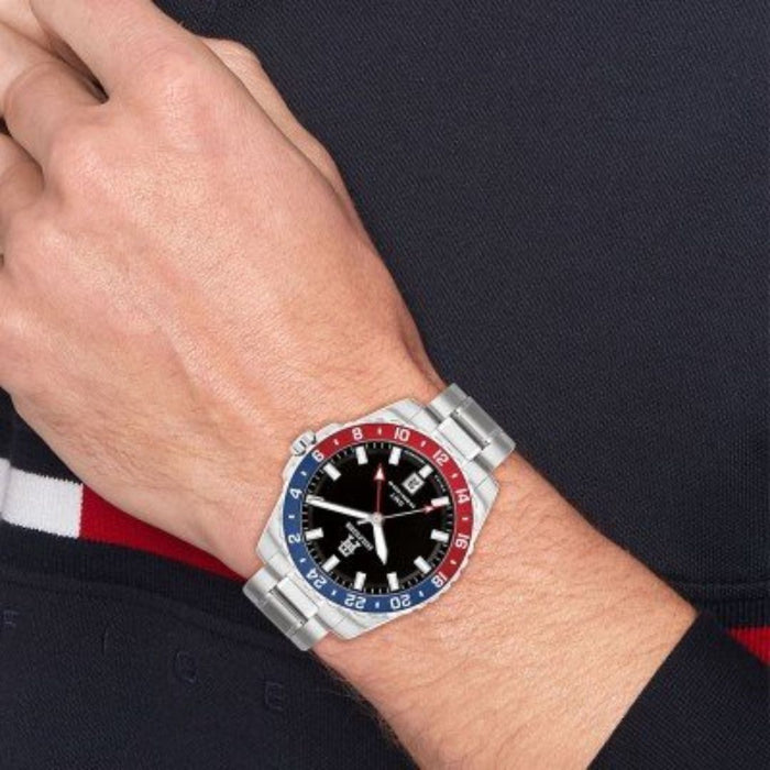 Tommy Hilfiger GMT – Silver Stainless Steel with Black Dial 1792131 - Authentic