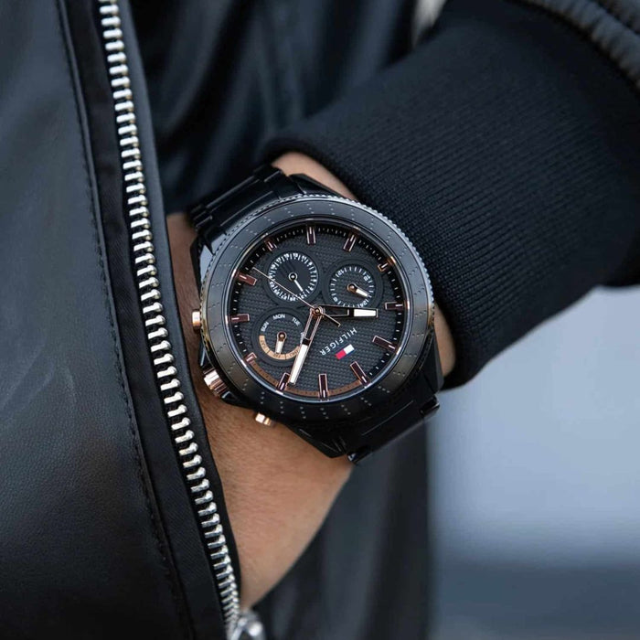 Tommy Hilfiger Men’s Black & Rose Gold Multi-Function Watch 1791858 - Authentic