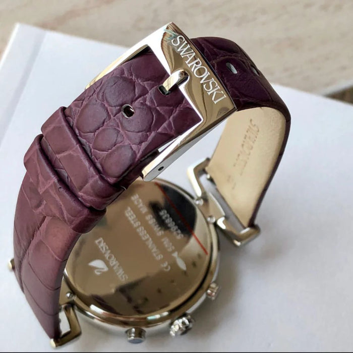 Swarovski Crystal Chronograph Women’s Watch –  Burgundy Leather Strap 5296835 - Authentic