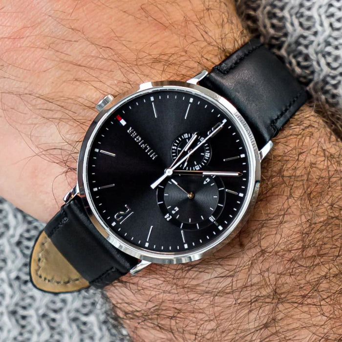 Tommy Hilfiger Minimal Black Dial Leather Strap Watch 1791509 - Authentic