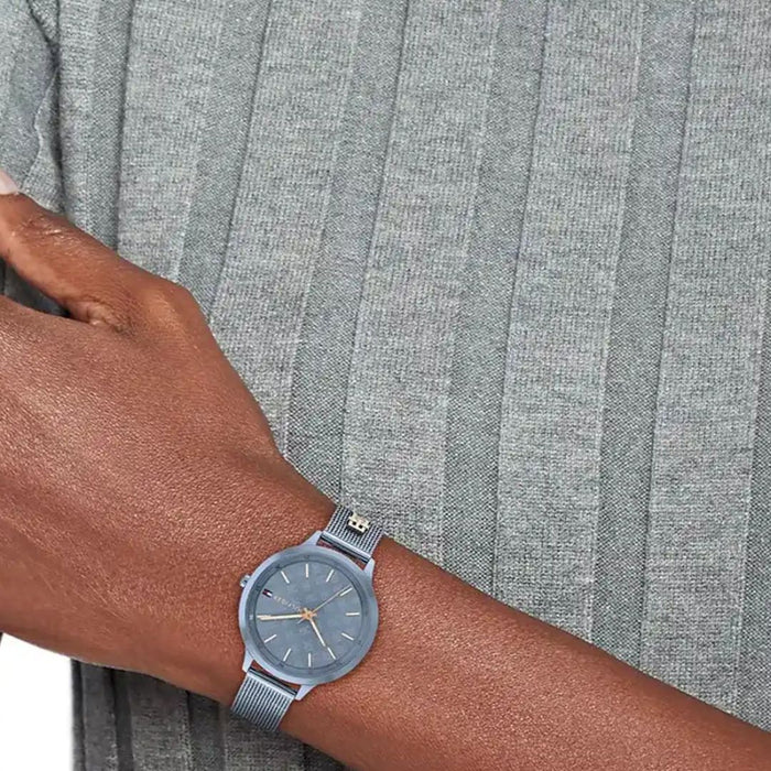 Tommy Hilfiger Blue Mesh Watch – Monogram Dial with Gold Accents 1782589 - Authentic