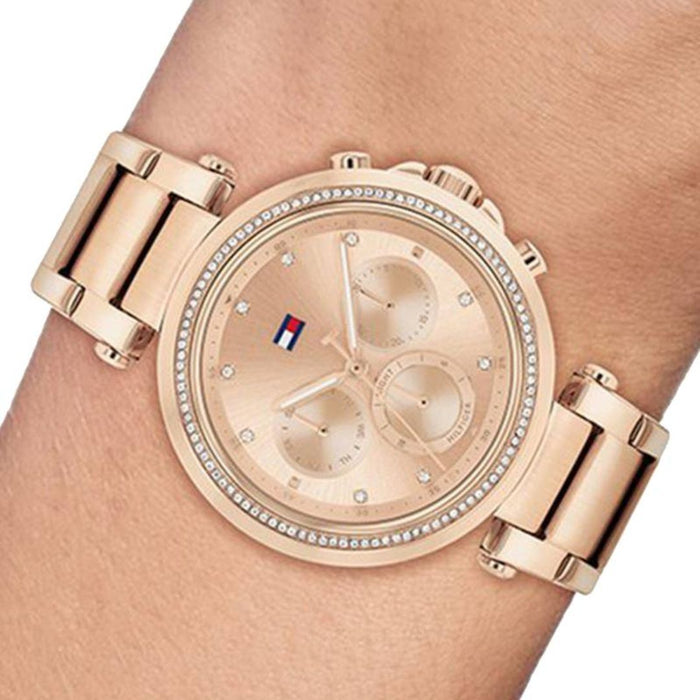 Tommy Hilfiger Women’s Rose Gold Chronograph Watch with Crystal Bezel 1782705 - Authentic