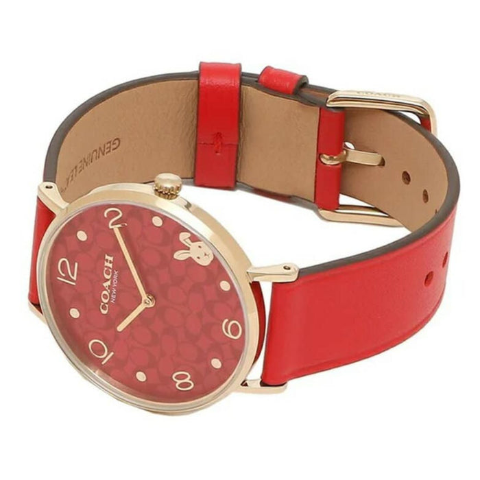 Coach Red Dial Gold-Tone Leather Strap Watch – Women’s Elegant Quartz Timepiece 14503977 - Authentic