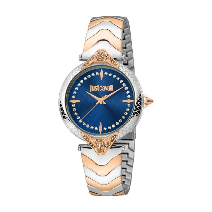 Just Cavalli Snake Pattern Blue Dial Two-Tone Women’s Watch JC1L238M00115 - Authentic