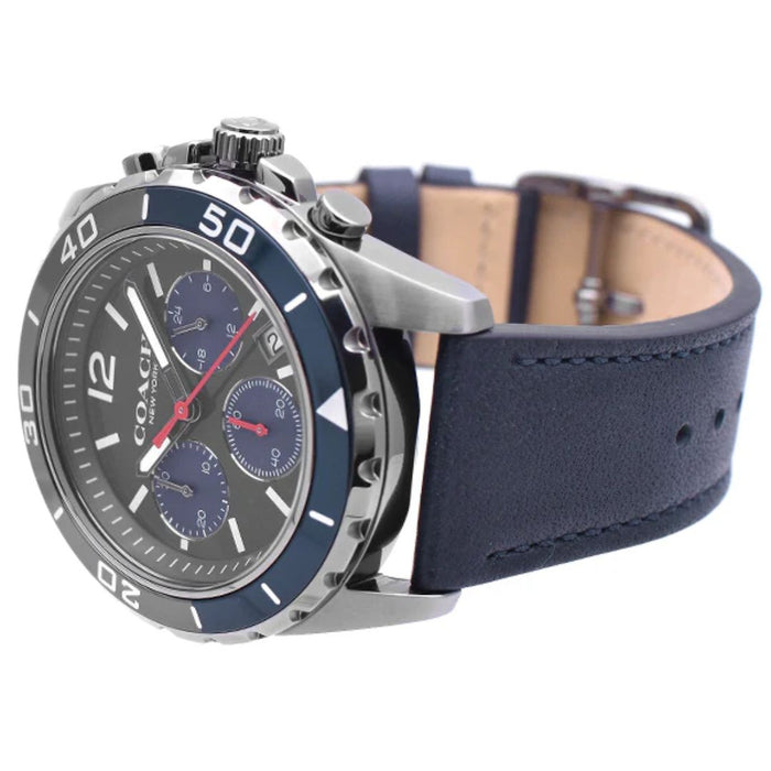 Coach Chronograph Watch – Gunmetal Case with Blue Dial & Blue Leather Strap 14602558 - Authentic
