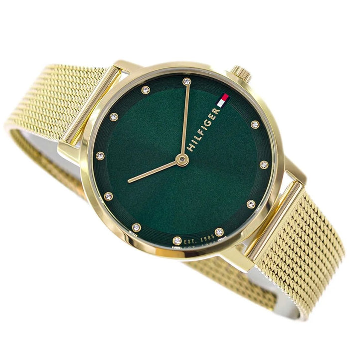 Tommy Hilfiger Emerald Green Gold Mesh Watch for Women 1782668 - Authentic