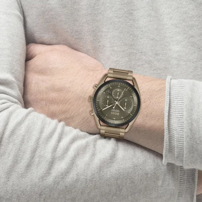 Hugo Boss Chronograph Men’s Watch – Rose Gold & Olive Green 1514094 - Authentic