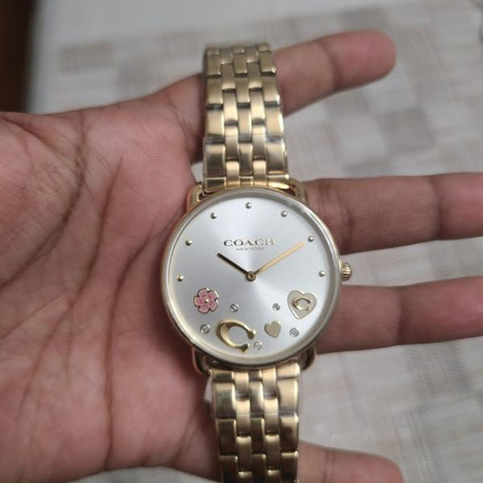 Coach New York Gold Women’s Watch – White Dial with Floral & Heart Details 14504349 - Authentic