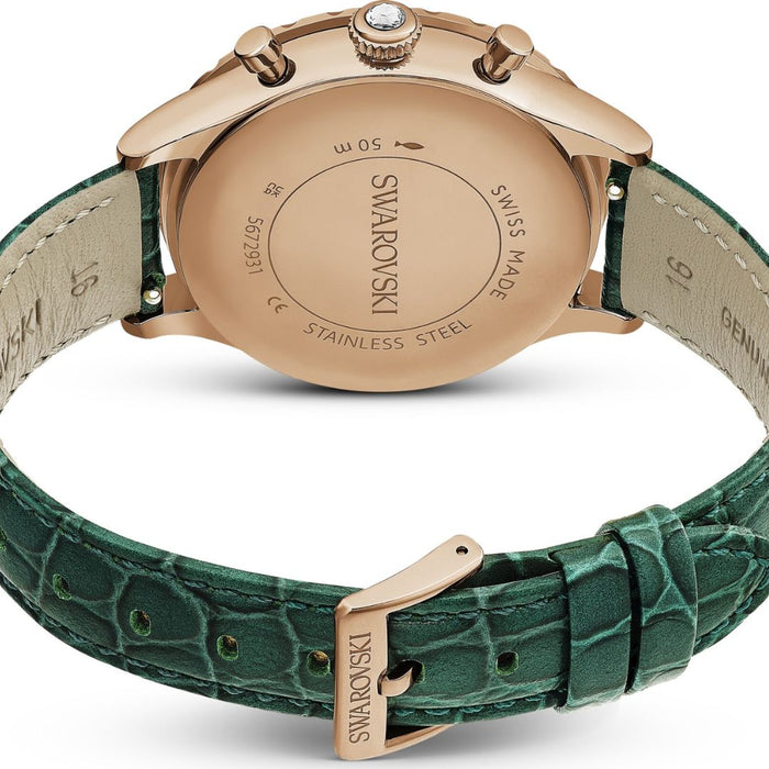 Swarovski Green Chronograph Watch – Rose Gold Case, Crystal Bezel 5672931 - Authentic