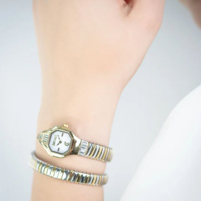 Just Cavalli Serpente Two-Tone Gold & Silver Mother of Pearl JC1L326M0055 - Authentic