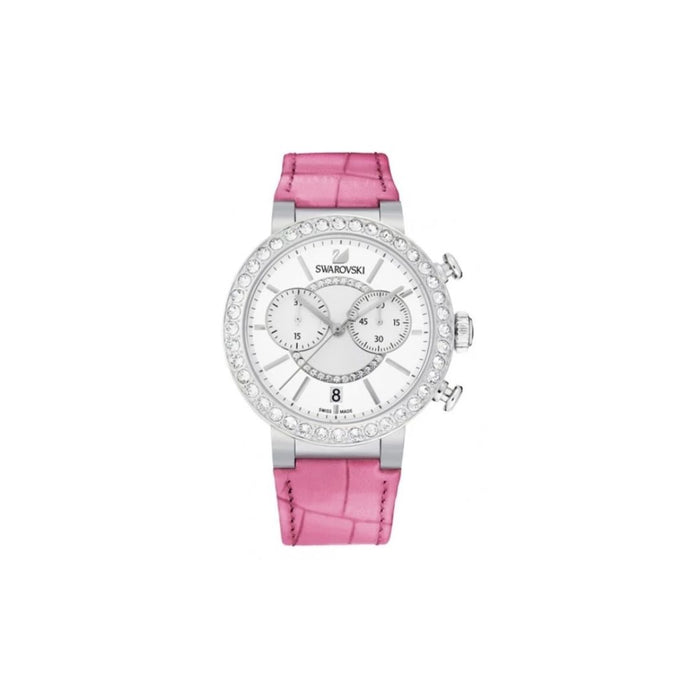 Swarovski Crystal Chronograph Watch – Pink Leather Strap | Swiss Made 5096008 - Authentic