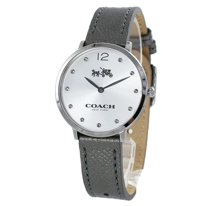 Coach Women’s Silver Dial Watch with Stainless Steel Case & Grey Leather Strap 14502686 - Authentic