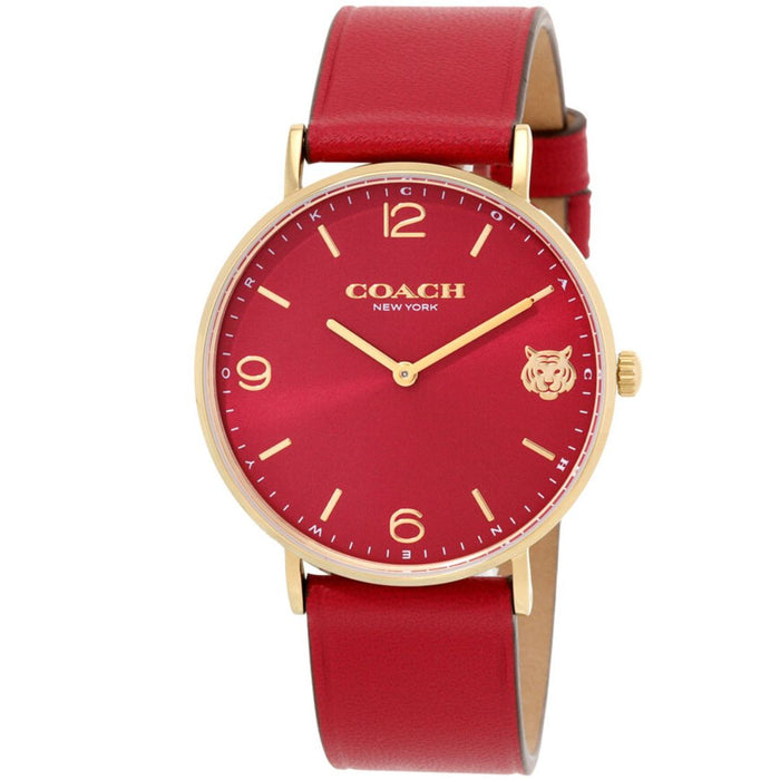 Coach Women’s Minimalist Watch – Red Dial, Gold Case, Red Leather Strap (Tiger Motif) 14503867 - Authentic