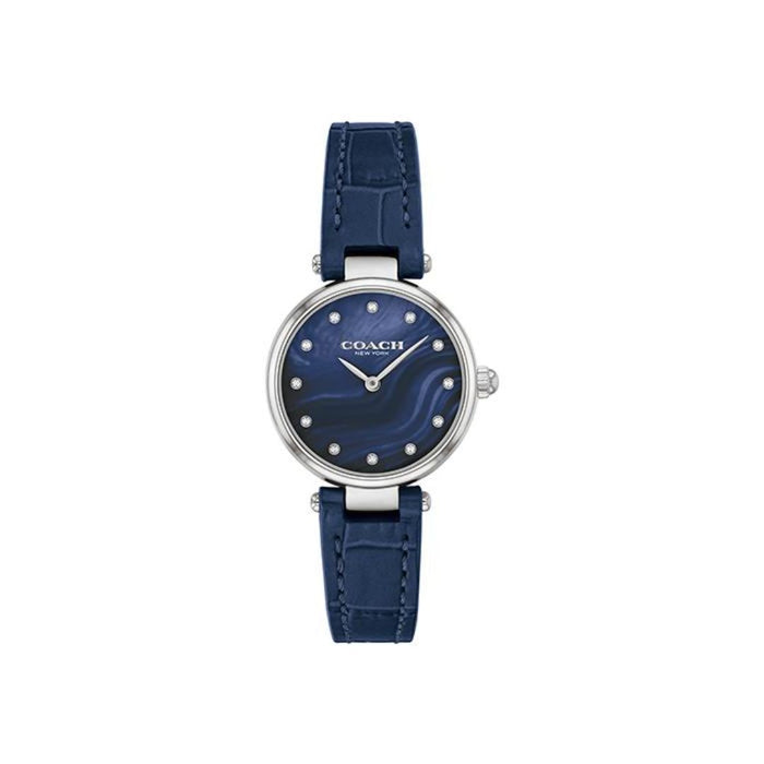 Coach Women’s Silver Quartz Watch – Blue Dial with Crystal Markers & Blue Leather Strap 14503535 - Authentic