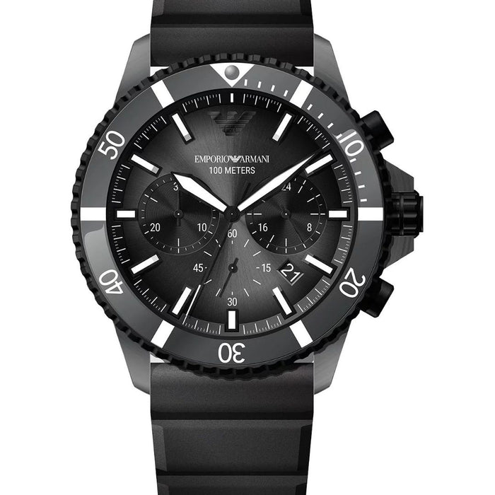 Emporio Armani Diver Chronograph Men’s Watch – Black Dial, Black Rubber Strap AR11515 - Authentic