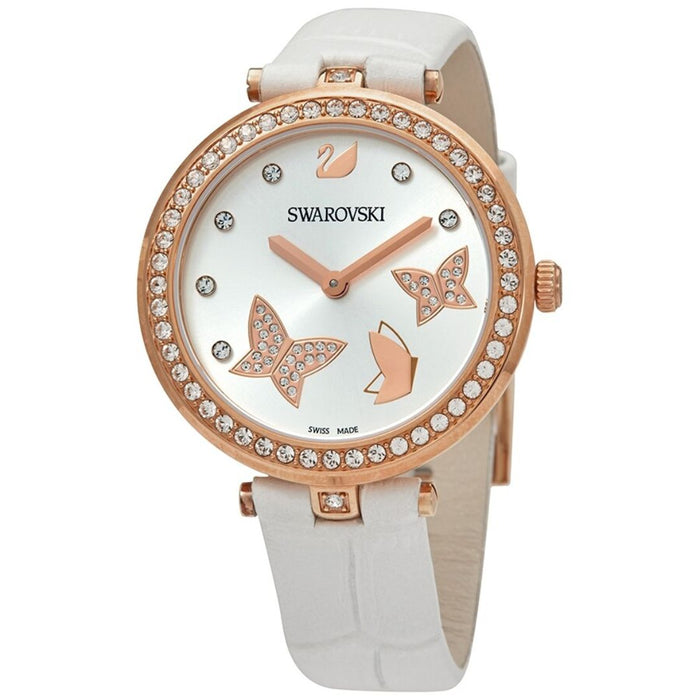 Swarovski Crystalline Delight White Leather Butterfly Watch - 5412364 - Authentic