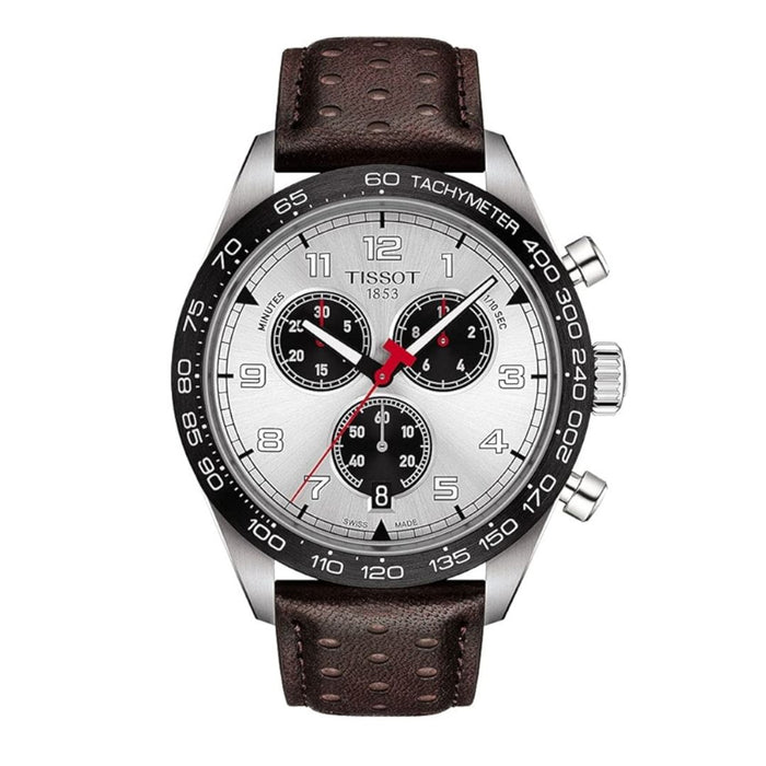 Tissot V8 Swiss Chronograph – Silver Dial / Black Subdials / Brown Perforated t131.617.16.032.00 (Swiss Factory)