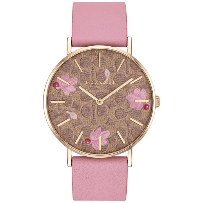 Coach Women’s Floral Monogram Dial Watch with Rose Gold Case & Pink Leather Strap 14503442 - Authentic