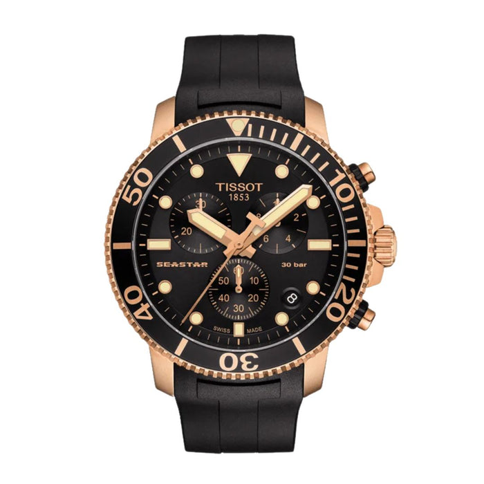 Tissot Seastar Chronograph Rose Gold & Black – 30 Bar t120.417.37.051.00 - Authentic