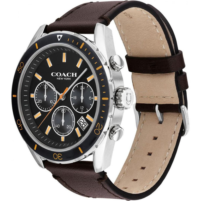 Coach Chronograph Watch – Black Dial with Gold Accents & Brown Leather Strap 14602514 - Authentic