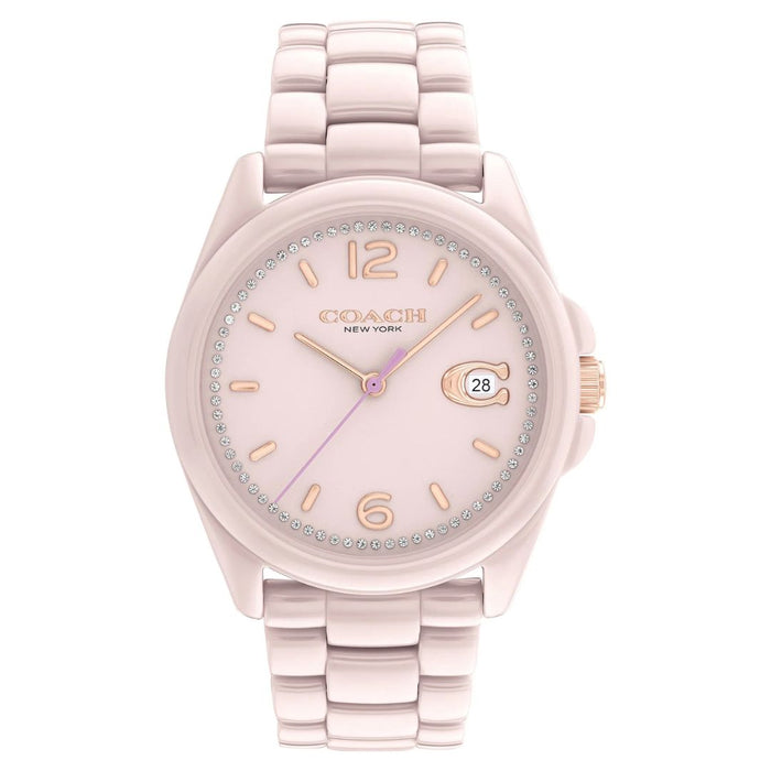 Coach Blush Pink Ceramic Women’s Watch with Rose Gold Accents & Date Display 14503926 - Authentic