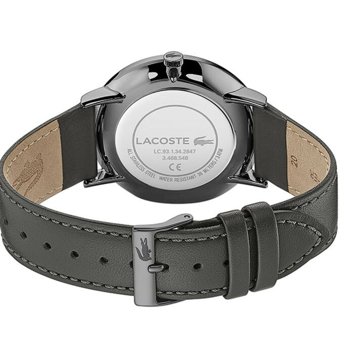 Lacoste Moon Grey Dial Leather Strap Men’s Watch - 2011059 - Authentic