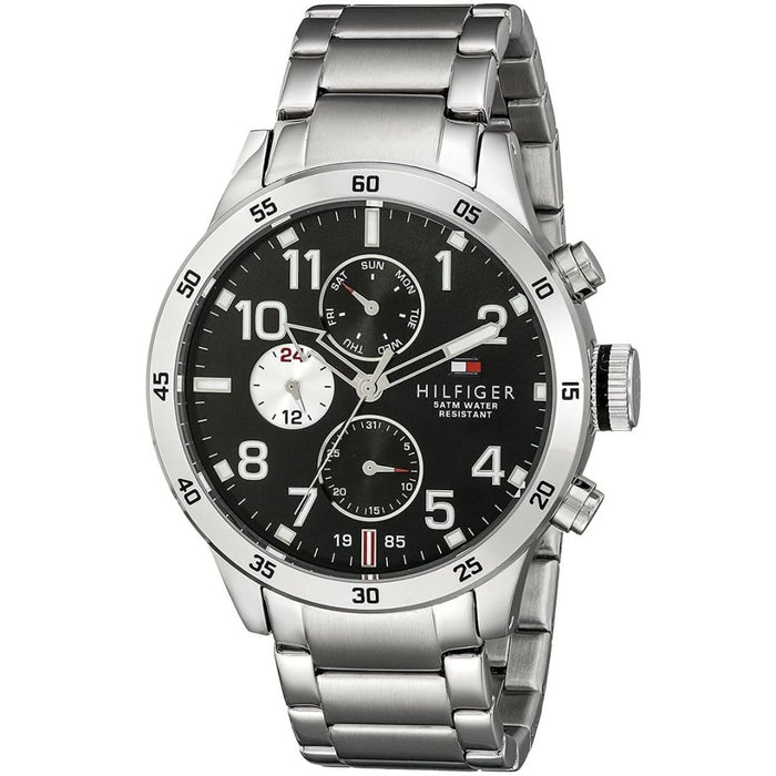 Tommy Hilfiger Men’s Sport Chronograph Black Dial Watch with Silver Stainless 1791141 - Authentic