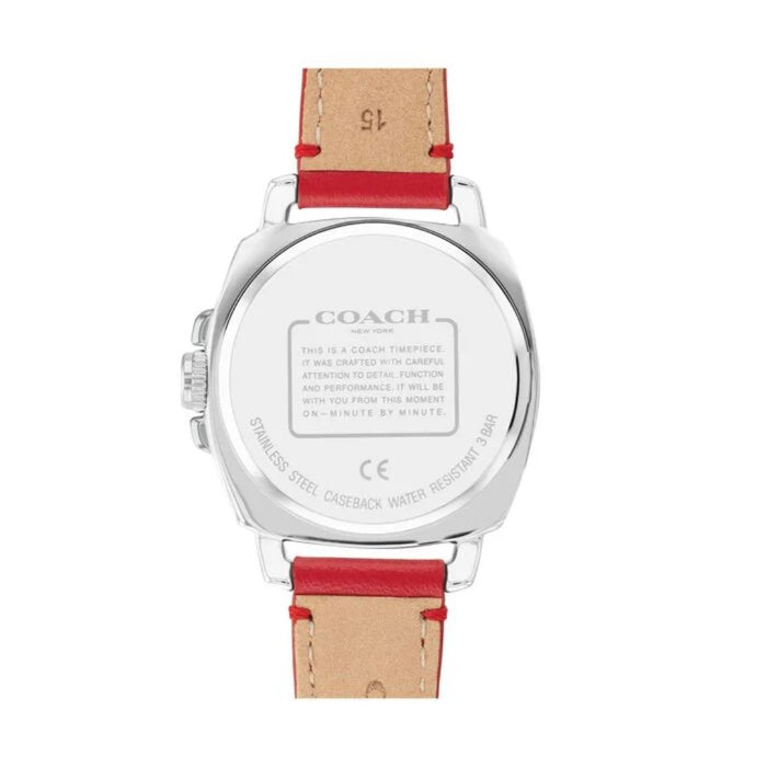 Coach Women’s Silver-Tone Crystal Bezel Watch with Red Leather Strap 14503855 - Authentic