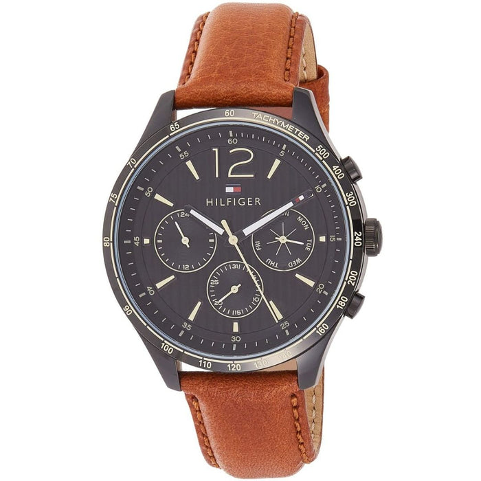 Tommy Hilfiger Chronograph Black Dial Brown Leather Watch for Men 1791470 - Authentic