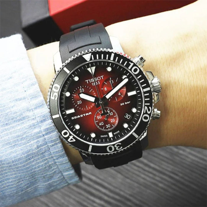 Tissot Seastar 1000 Chronograph Red Gradient Dial Black Rubber Strap t120.417.17.421.00 - Swiss Factory