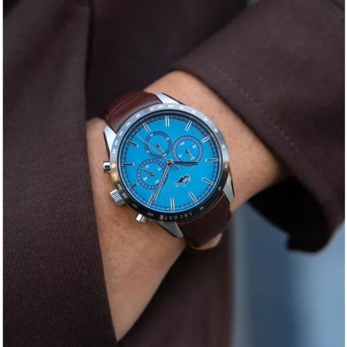 Lacoste Chronograph Men’s Blue Dial Brown Leather Watch - 2011093 - Authentic