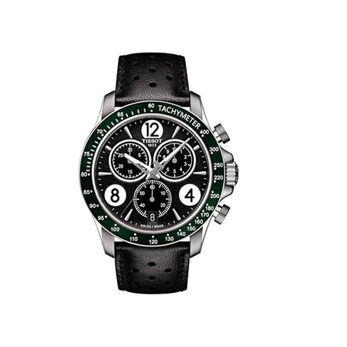 Tissot V8 Chronograph Black Dial Green Bezel Black Leather t106.417.16.057.00 - Swiss Factory