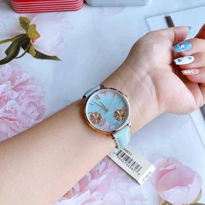 Fossil Jacqueline Floral Rose Gold & Light Blue Leather Women’s Watch - ES4813 - Authentic