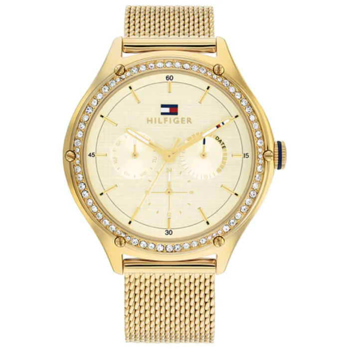 Tommy Hilfiger Gold Mesh Watch with Crystal Bezel for Women 1782655 - Authentic
