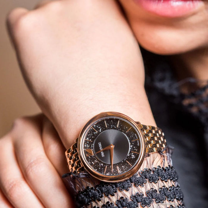 Swarovski Crystalline Aura Watch – Rose Gold Tone with Black Crystal Dial 5544587 - Authentic