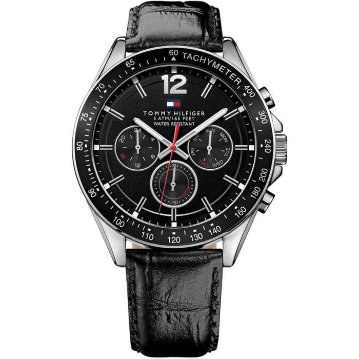 Tommy Hilfiger Men’s Black Chronograph Watch with Leather Strap 1791117 - Authentic