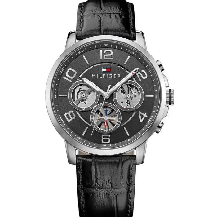 Tommy Hilfiger Black Chronograph Leather Strap Watch for Men 1791289 - Authentic